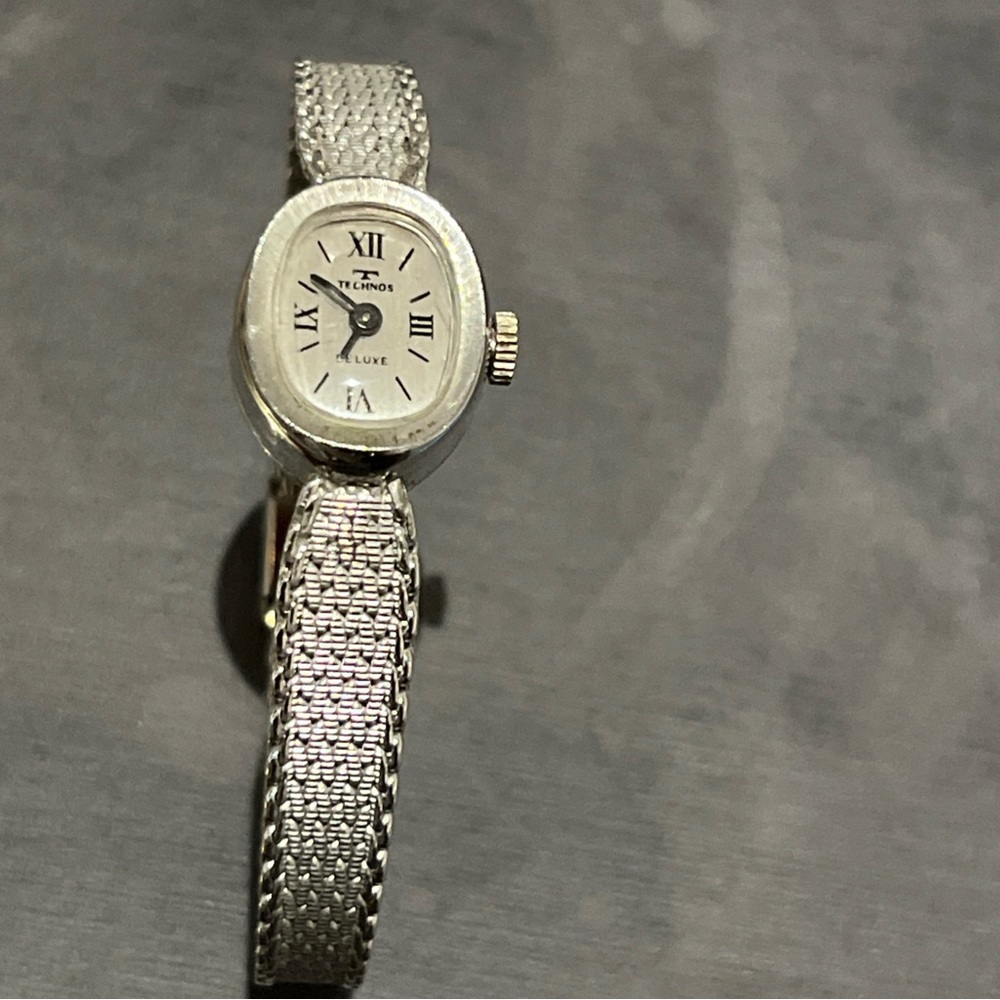 TECHNOS VINTAGE WOMENS WATCH 10kGF, silvertone band